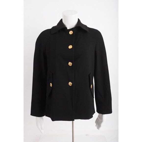 Zara Basic Womens Black Jacket Coat XS Gold Buttons Peter Pan Collar NWOT - Picture 1 of 6